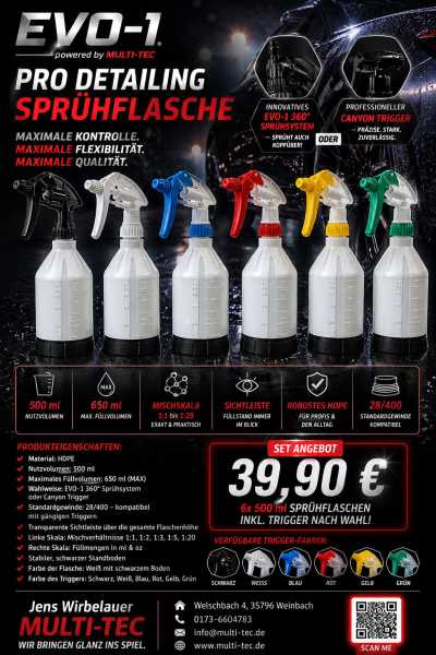 PROFI-SET 6x500ml EVO-1 Pro Detailing Sprühflaschen